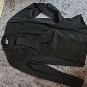 Athleta Black Wrap Blazer Pockets Snap Thumb Holes Closure Size Small